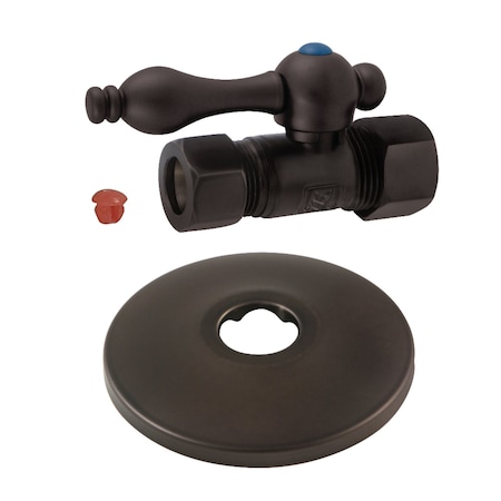 Kingston Brass CC44455K 5/8" OD X 1/2" OD Comp Quarter-Turn Straight Stop Valve with Flange, Oil Rubbed Bronze CC44455K